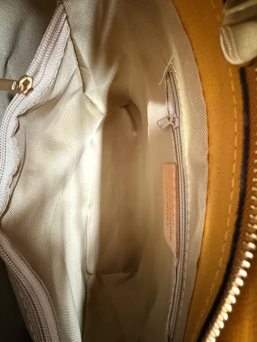 Vera Pelle Genuine Leather Structured Tote Mustard Yellow Pebbled Made in Italy - Picture 9 of 11